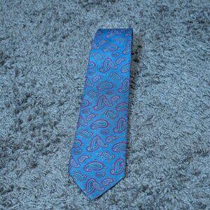 Vintage Hennessy Couture Silk Tie Blue Paisley Made in USA Italian Fabric 57"